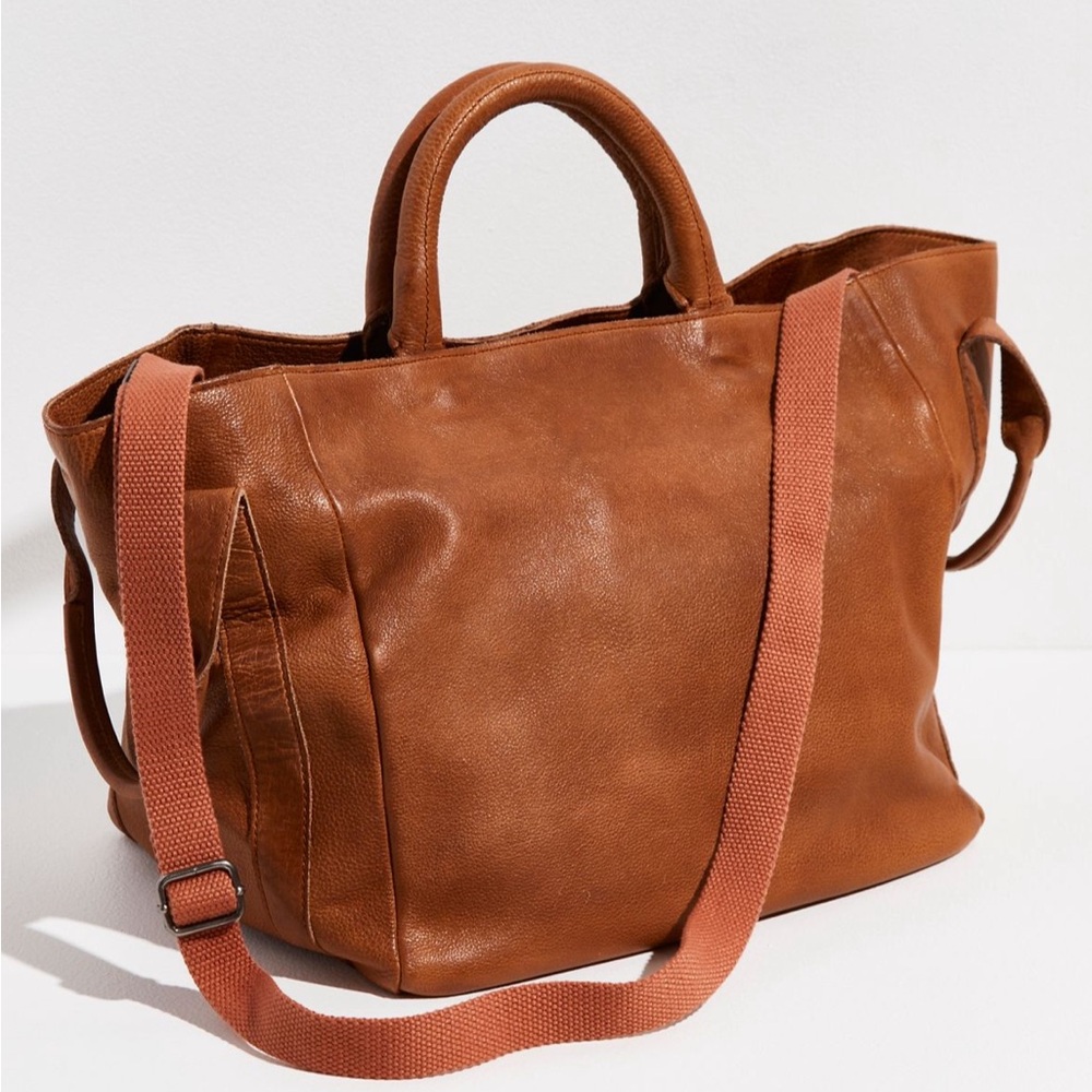 Free People Leslie cognac leather tote bag